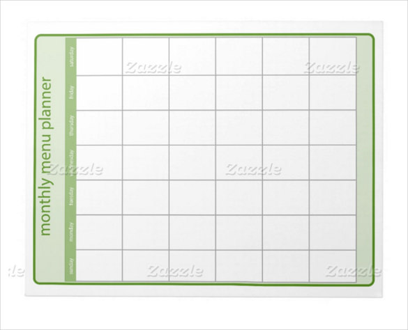 monthly menu planner notepad template download