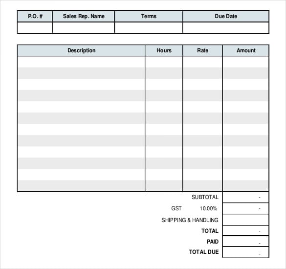 hourly service invoice pdf format free template
