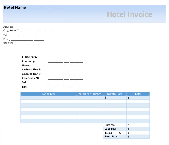 microsoft hotel invoice free pdf format template