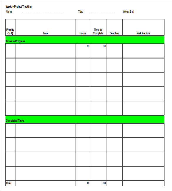 weekly project tracking spreadsheet