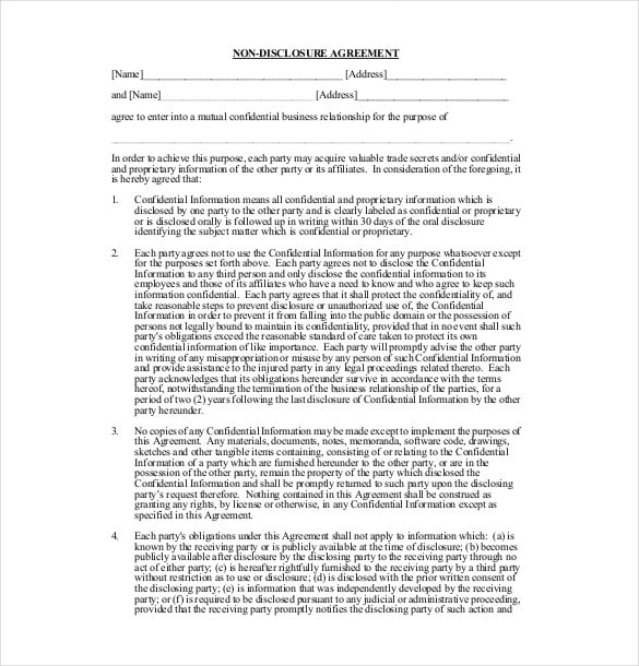 13+ Non-Disclosure Agreement Templates – Free Sample 