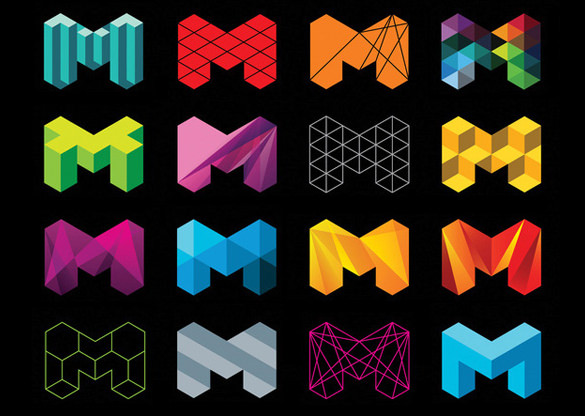 m alphabet geometric pattern