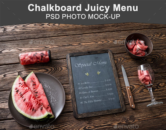 chalkboard menu mockup with juicy watermelon download