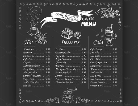 coffee menu on chalkboard template 