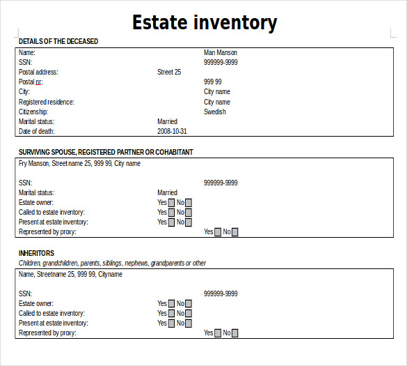 14 Estate Inventory Templates Free Sample Example Format Download 2070