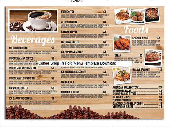 coffee shop tri fold menu template download