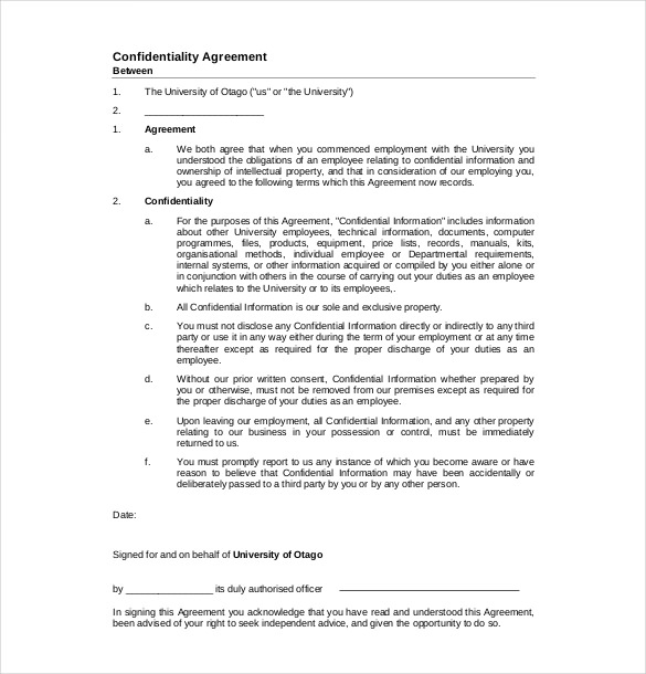 example confidentiality agreement