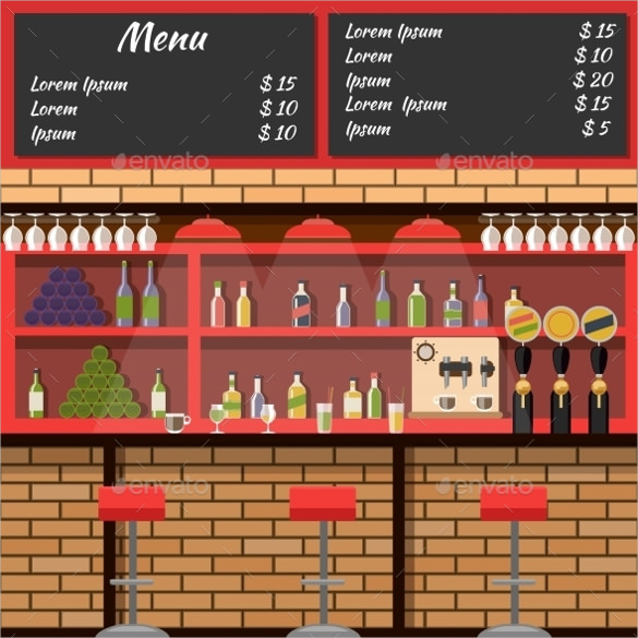 interior of the bar with board menu template