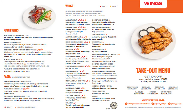 take out menu free template