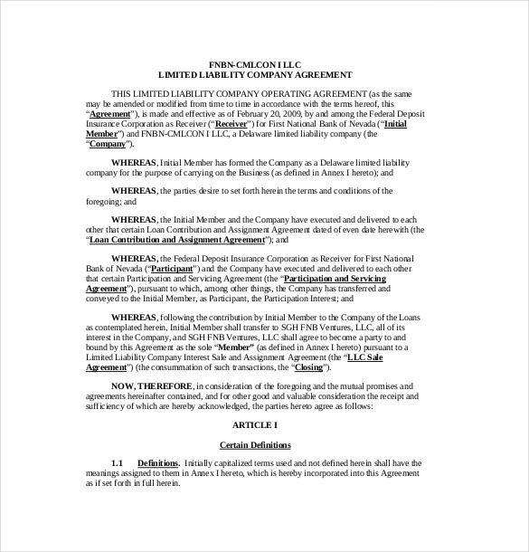 simple llc operating agreement template