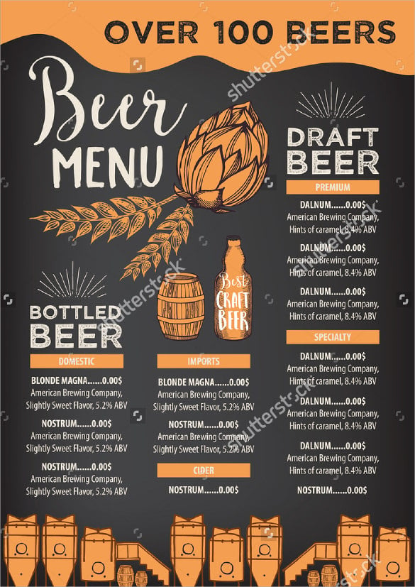 beer menu vector template download