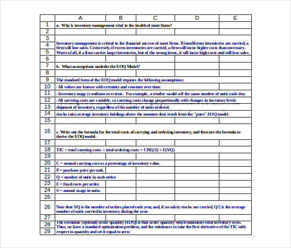 capital management inventory control template free download