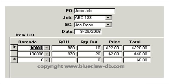 access inventory calculations template download