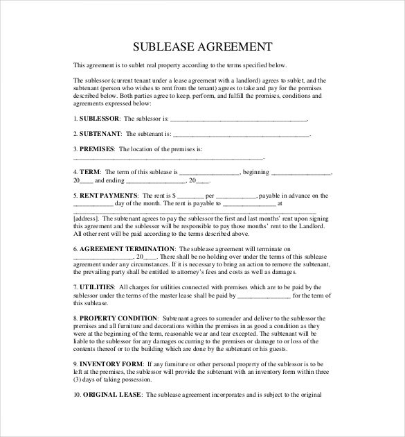 Free Sublease Agreement Template FREE PRINTABLE TEMPLATES