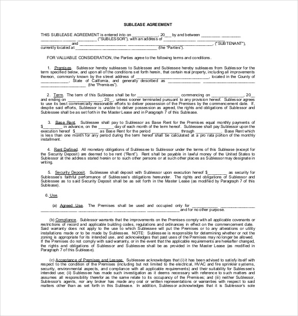 sublease apartment agreement