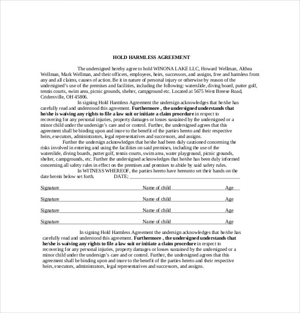 free hold harmless agreement template