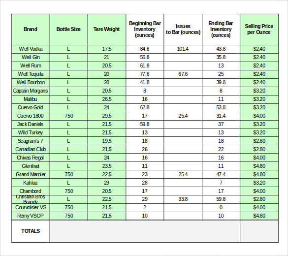 16  Liquor Inventory Templates Free Sample Example Format Download