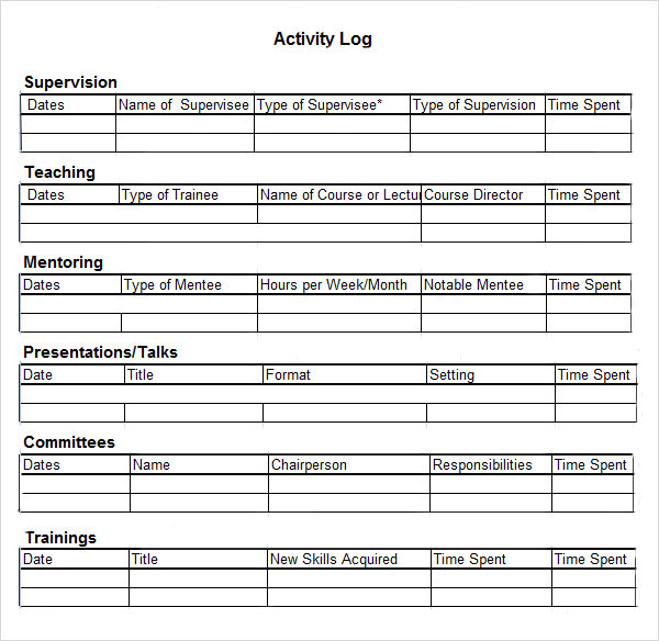 Daily Work Activity Log Template Excel