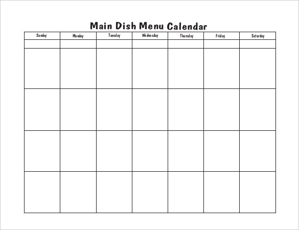 10 Menu Calendar Templates Free Sample Example Format Download 