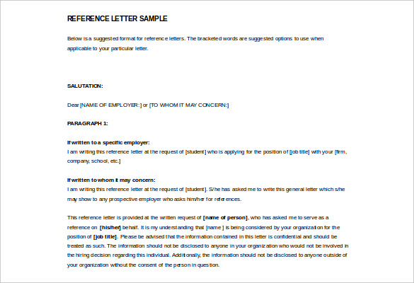 free sample reference letter template download