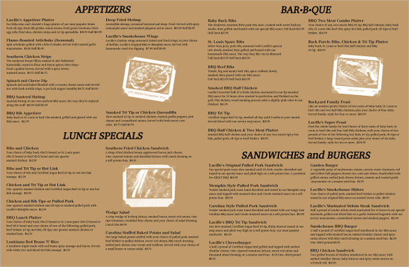 lucilles bbq menu template download