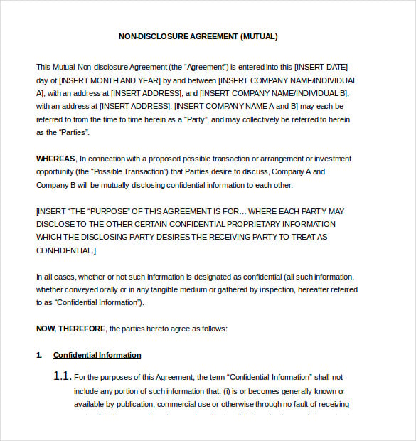 non disclosure agreement word document