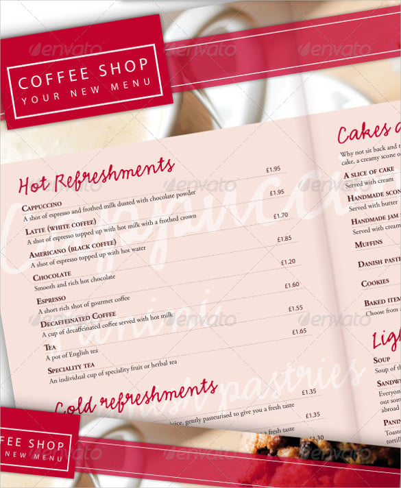 coffee shop restaurant menu template download