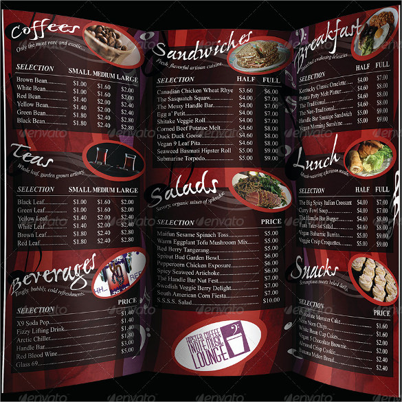 coffee music cafe tri fold menu template download