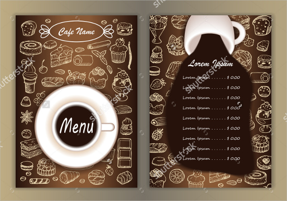 cafe menu with hand drawn template