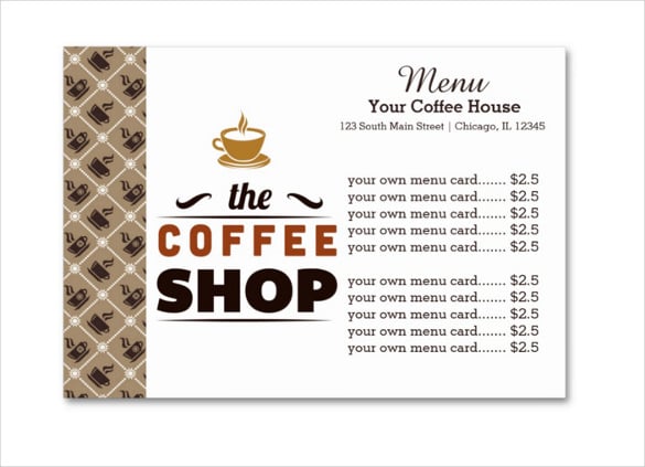 coffee house menu card template download
