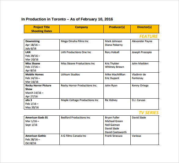 11+ Film Shooting Schedule Templates PDF, DOC Free & Premium Templates