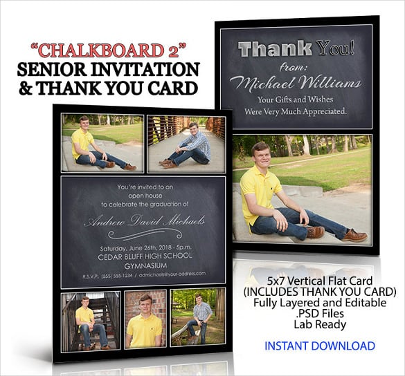 senior graduation chalkboard invitation template