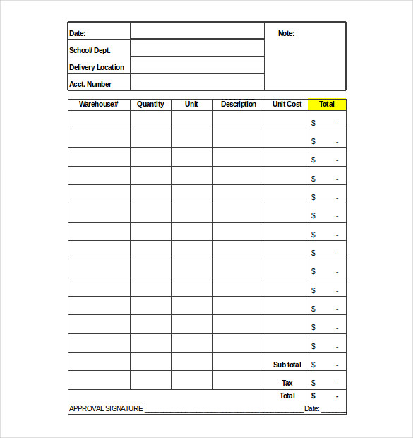 warehose order inventory template example