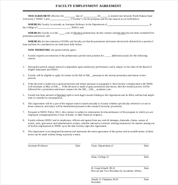 sample faculty employement agreement template