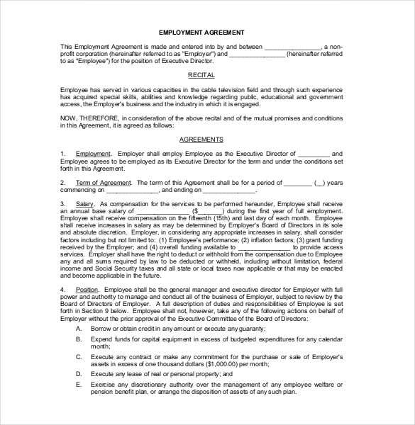 executive director employee agreement form