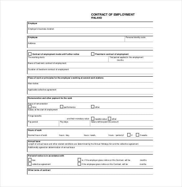 contract of employee agreement document