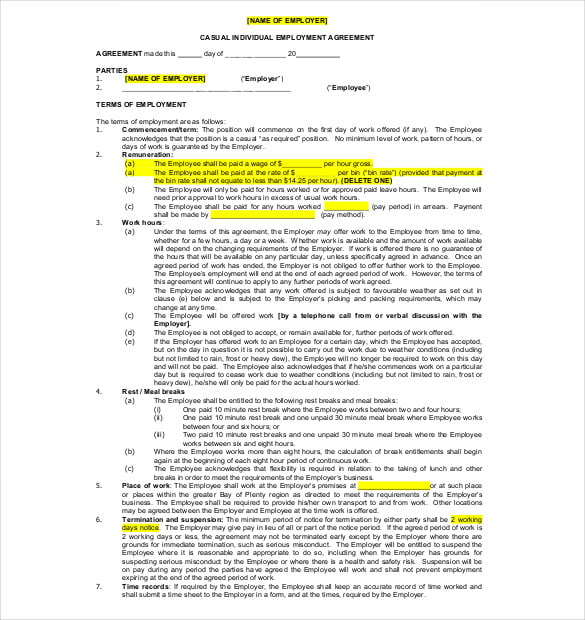 individual employee employement agreement form