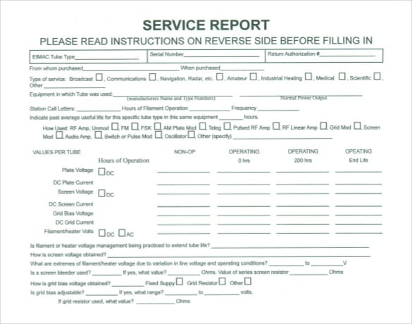 pdf format free download service report template