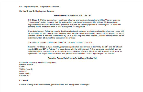 employment service report doc format free template