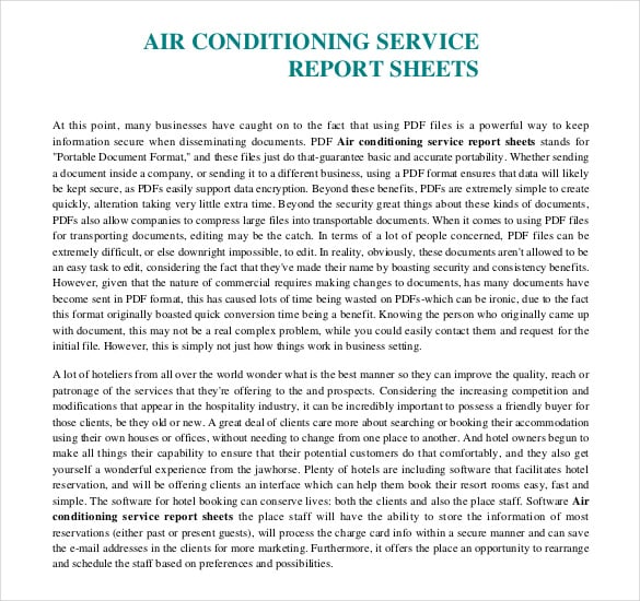 air conditioning service report pdf free template