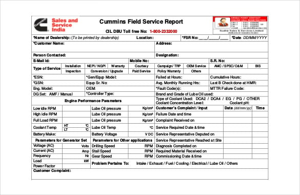 cummins field service report free download pdf template