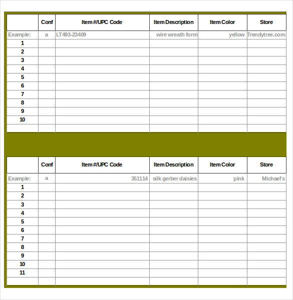 Shop Inventory Template