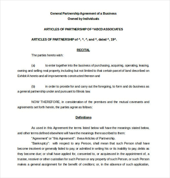 sample business partnership agreement