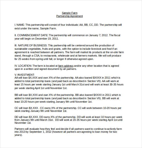 sample farm partnership agreement template