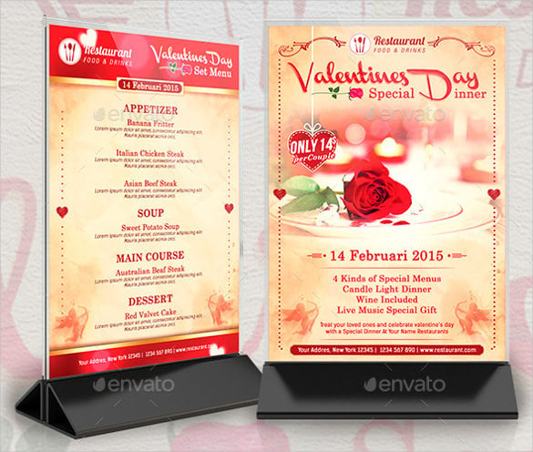valentines menu special dinner promotion template