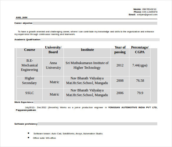 Free diesel mechanic resume template