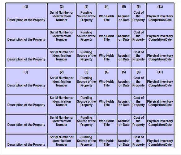 property inventory template free download