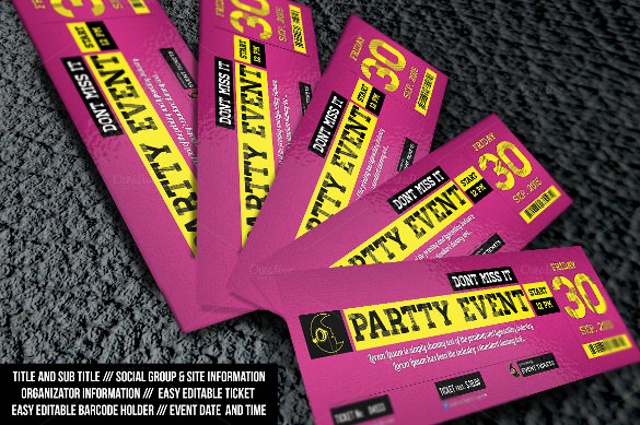 printable night party ticket design