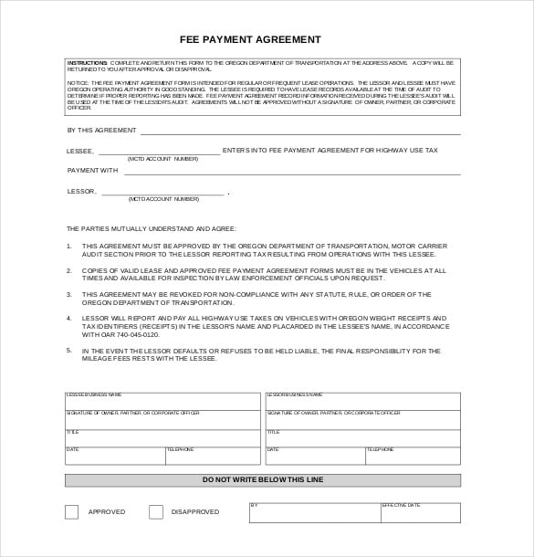 example fee payment agreement template