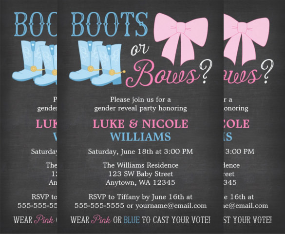 boots or bows gender reveal party invitation download